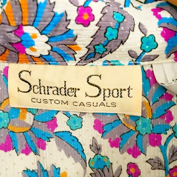 vintage • Schrader Sport long sleeve floral 1970s 1980s shirt dress • 16W - Picture 2 of 8